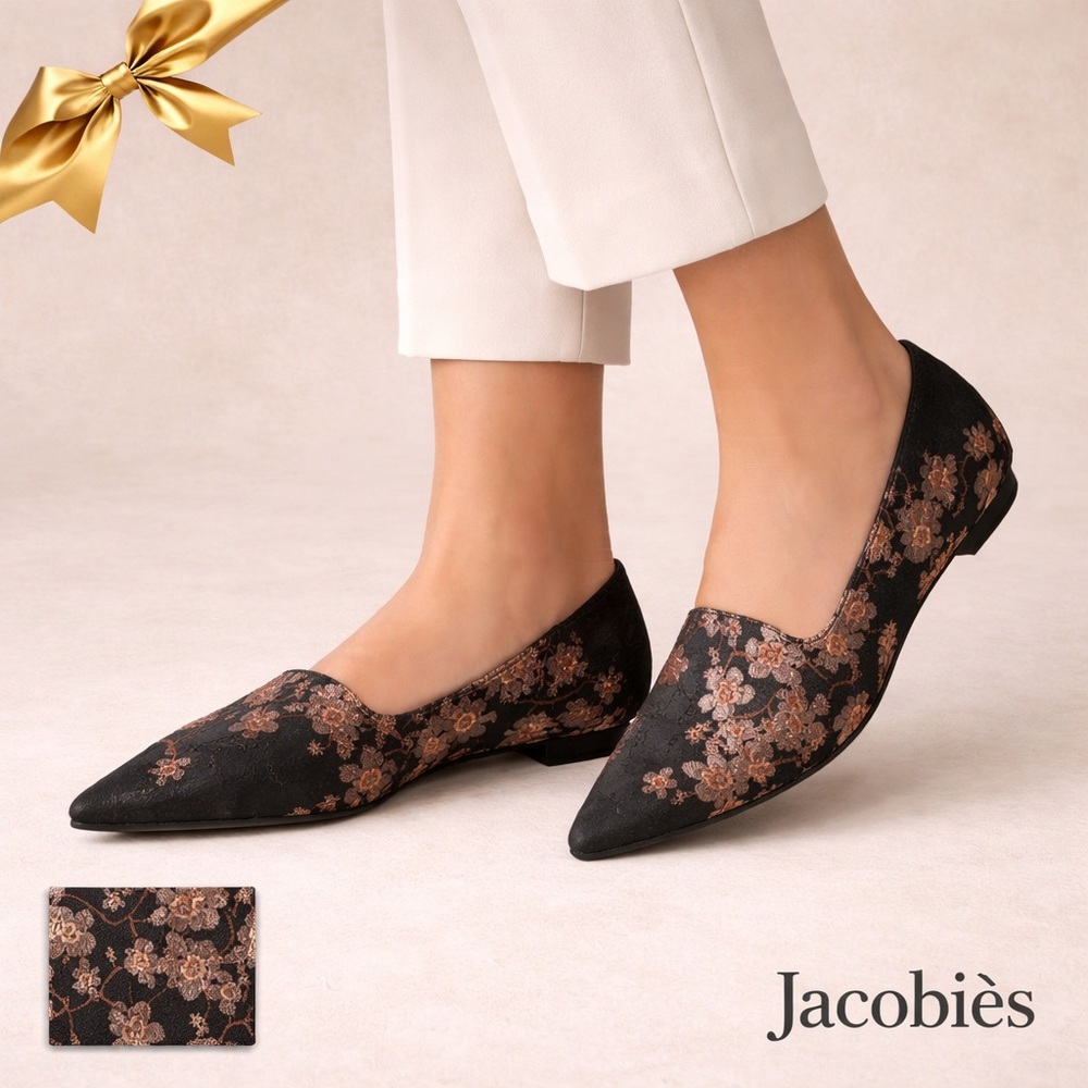 Jacobiès Floral Rose Gold Flats Size 6